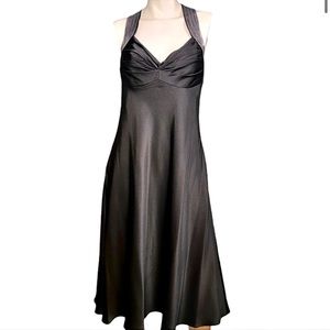 Calvin Klein black satin and silver sequin midi dress, size 4